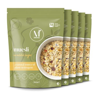 Mena Muesli | Multipack 5 x 345g Bags | Menopause Support Breakfast Cereal | Rich in Plant Oestrogens/Natural Phytoestrogens | High Fibre, No Added Sugar & Protein Packed