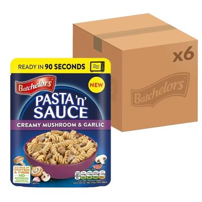 Batchelors Pasta 'n' Sauce Microwave Ready Meals in Just 90 Seconds - Mushroom and Garlic, 200 g (Pack of 6)