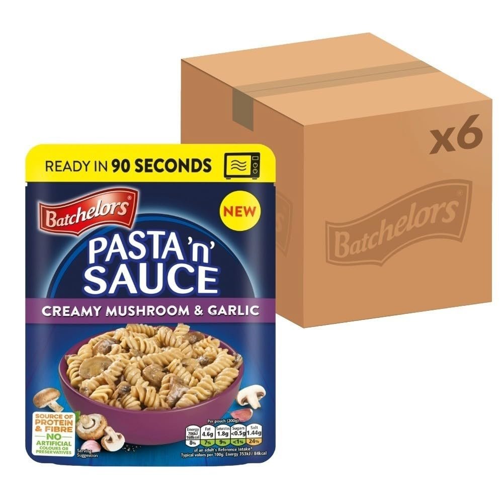 Batchelors Pasta 'n' Sauce Microwave Ready Meals in Just 90 Seconds - Mushroom and Garlic, 200 g (Pack of 6)