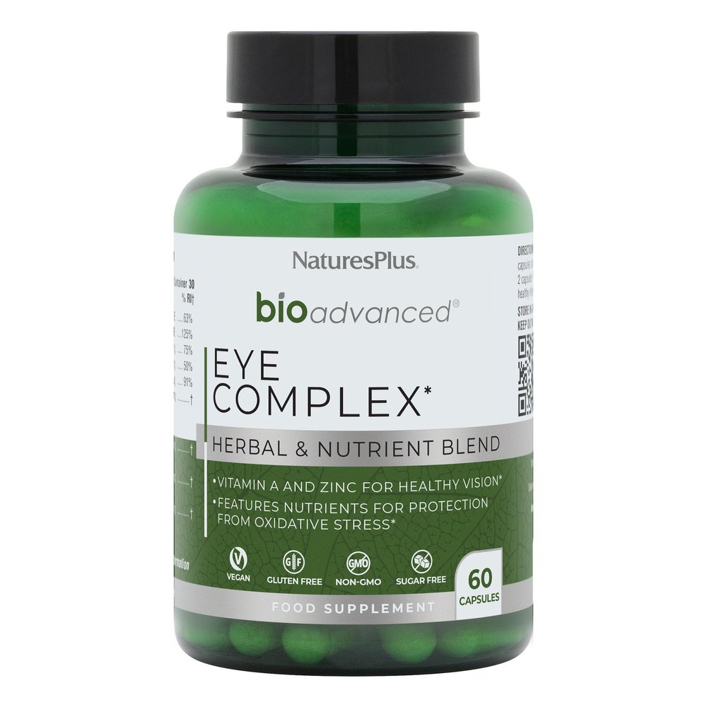 NaturesPlus Bio Advanced Eye Complex - Vision and Eye Supplement, Tired and Dry Eyes, Blue Lights, Antioxidants - Lutein, Vitamin A, C, E, Zinc, Botanicals - Vegan, Gluten-Free - 60 Capsules