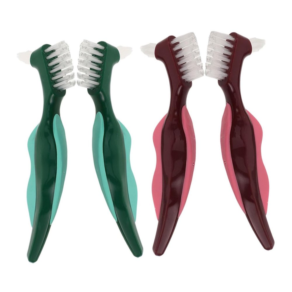 SOIMISS 4pcs Denture Cleaning Brush for False Teeth Dual Head Hard Bristle Toothbrush for Oral Device Maintenance and Denture Cleaning