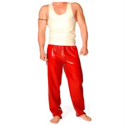 100% Latex Rubber Sleeveless Vest MenS Red Pants Role-Playing Party Customize, Red,7XL