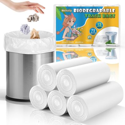 Compostable Recycle Bags 13-Gallon White - Heihaily Bulk 75 Count Unscented Large Trash Can Bin Liners Biodegradable Heavy Duty Tall Kitchen Garbage Bags for Home & Office