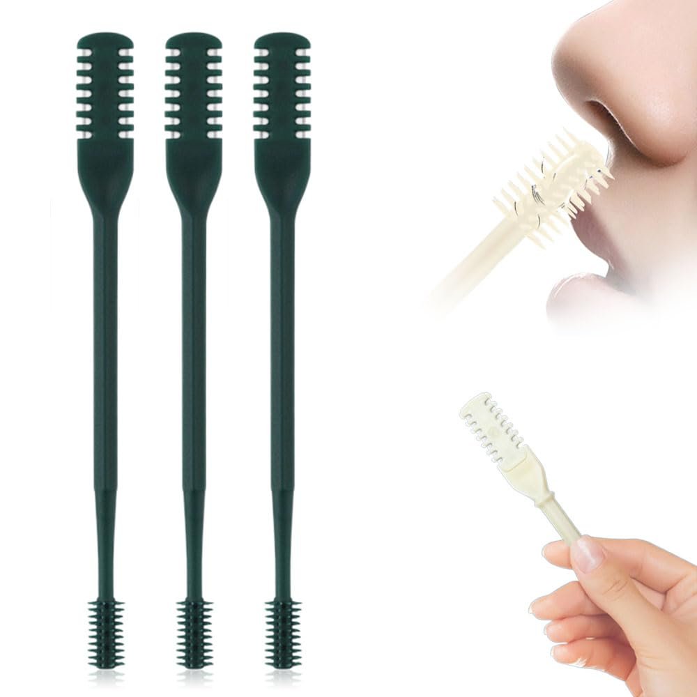 3PCS 2-in-1 Nose Hair Trimmer Nasal Hair Cutter for Women Men, 2025 Upgraded Manual 360 Rotating Nostril Hair Removal Tool Double Sided Nose Hair Blade,Travel Essentials (Dark Green, 3pcs)