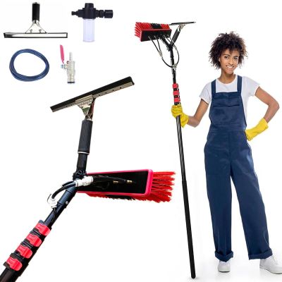window brush with Soap Dispenser,3.6-6 Meter Extandable Telescopic Fed Pole,Cleaner For Solar Panels,Equipment for Roof,Trucks (35cm,3.6m)