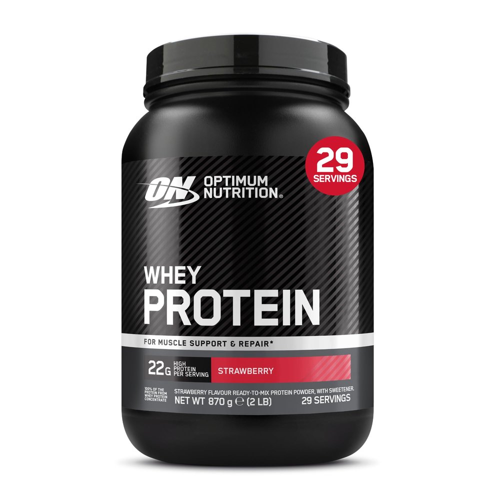 Optimum Nutrition Whey Protein Powder Strawberry Flavour, 22g Protein Per Serving - EasytoM Whey Concentrate for Muscle Growth and Maintenance, 899 g (29 Servings)