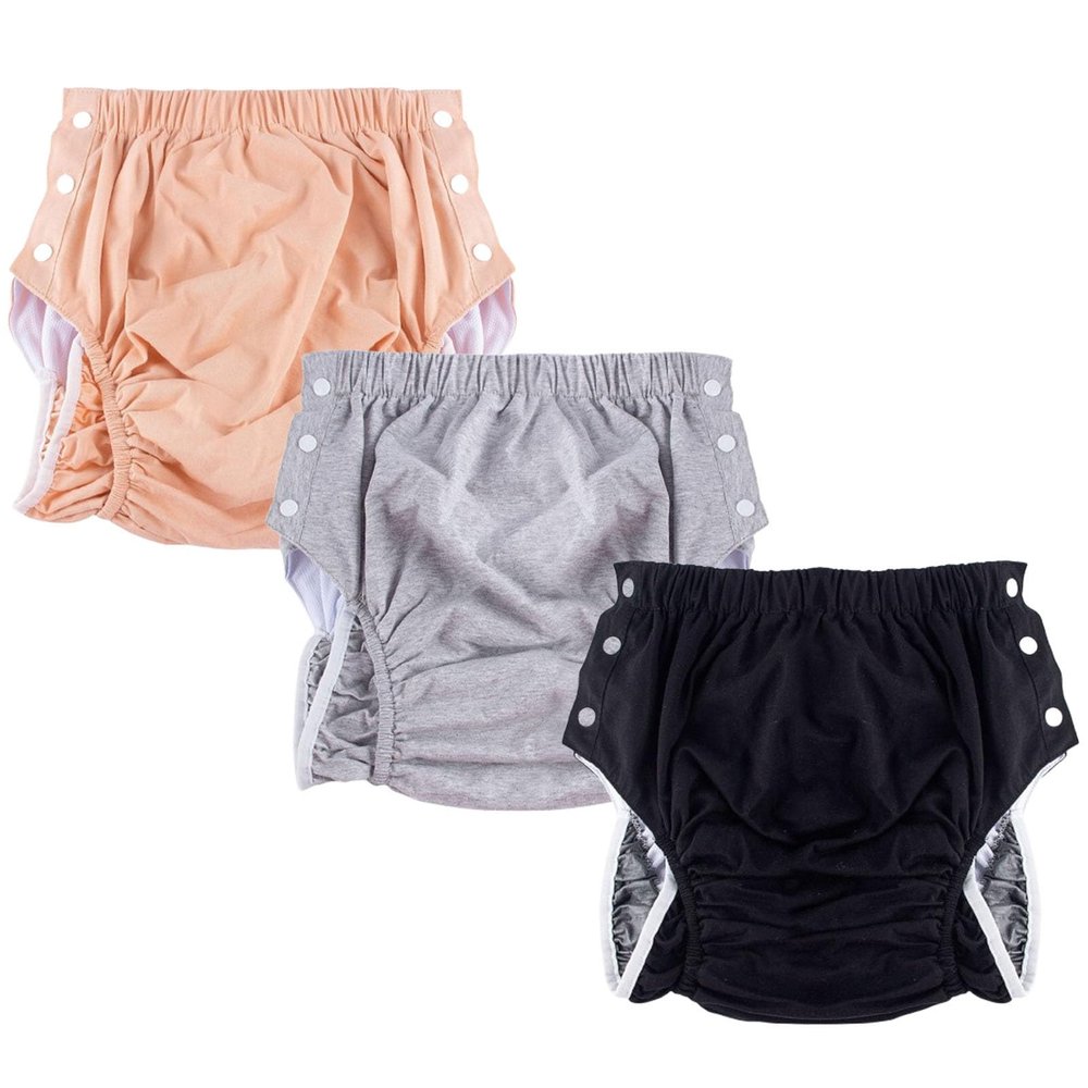 3 Pack Adult Cloth Diapers,Waterproof Adult Diapers Women Adjustable Reusable Cloth Incontinence Underwears for Men,Cotton Incontinence Pants for Adults(Orange+Gray+Black,XXL)