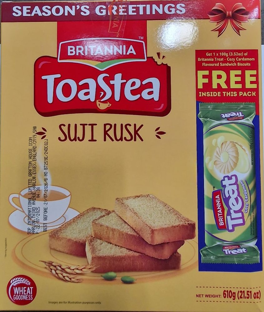 Britannia Suji Rusk 610g Crunchy Toasted Delight | Crispy Suji Toast for Tea Time Snack | Perfect for Breakfast & Evening Snacks (Pack of 1)