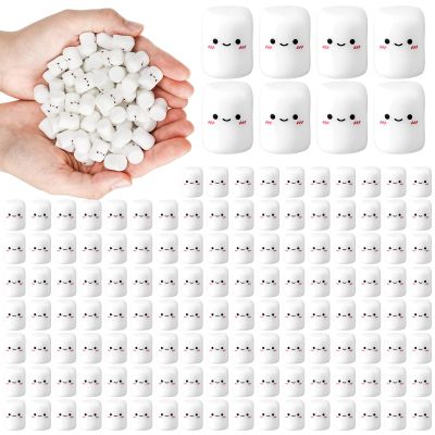 Fiwochic 100 Pcs Fake White Marshmallow Bulk Mini Marshmallow Decorations Small Fake Candy Charms Tiny Cute Kawaii Artificial Sweet Candy Charm for DIY Crafts Making Gifts (Resin,Smile)