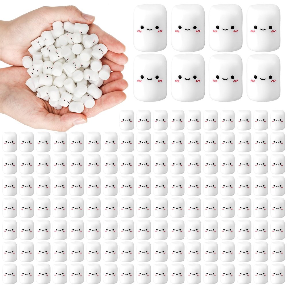Fiwochic 100 Pcs Fake White Marshmallow Bulk Mini Marshmallow Decorations Small Fake Candy Charms Tiny Cute Kawaii Artificial Sweet Candy Charm for DIY Crafts Making Gifts (Resin,Smile)