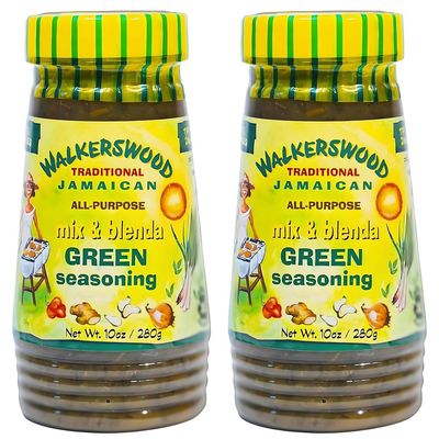 Africa Select Walkerswood Traditional Jamaican Green Seasoning 280g Jars (2-Pack) + Uplabel Creations 180ml Food Pot | Authentic Caribbean Herb Seasoning | Marinades & Cooking