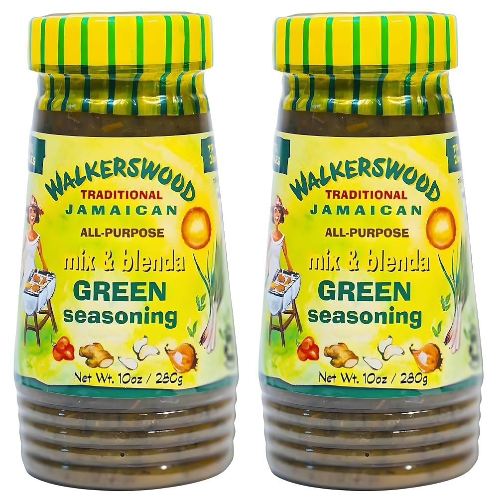 Africa Select Walkerswood Traditional Jamaican Green Seasoning 280g Jars (2-Pack) + Uplabel Creations 180ml Food Pot | Authentic Caribbean Herb Seasoning | Marinades & Cooking