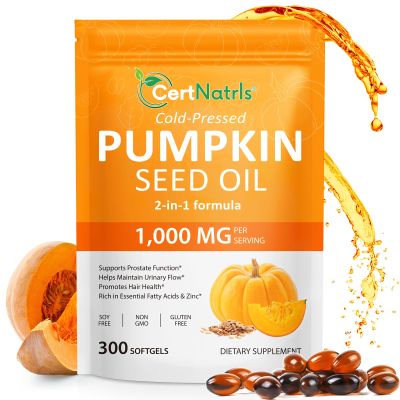 Pumpkin Seed Oil Capsules | Cold Pressed, Essential Fatty Acids & Zinc | 300 Softgels Supports Hair, Urinary, Bladder & Prostate Health | Non-GMO,Soy Free,Gluten Free