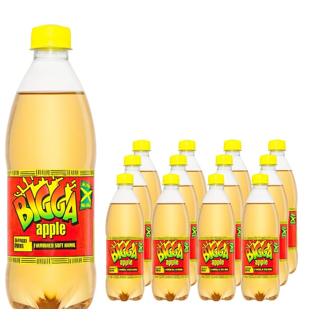 Africa Select Bigga Apple Soft Drink | Authentic Jamaican Fizzy Soda Multipack | Sparkling Caribbean Fruit Drink, 600ml (Pack of 12)