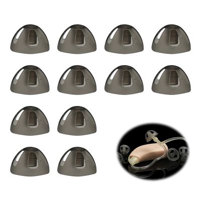 12Pcs Hearing Aid Domes, 12mm Soft Silicone Open Hearing Aids Earbuds, Transparent Black Ear Tips for Replacements Earbud Accessories Better Sound Sealing Elderly Hearing Impairments People