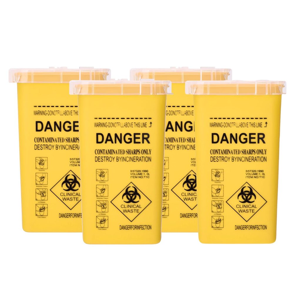 4 pcs Sharps Bin Sharps Box for Needles Travel Sharps Bin Yellow Sharps Bin Small Needle Bin, Sharps Containers & Needle Destruction