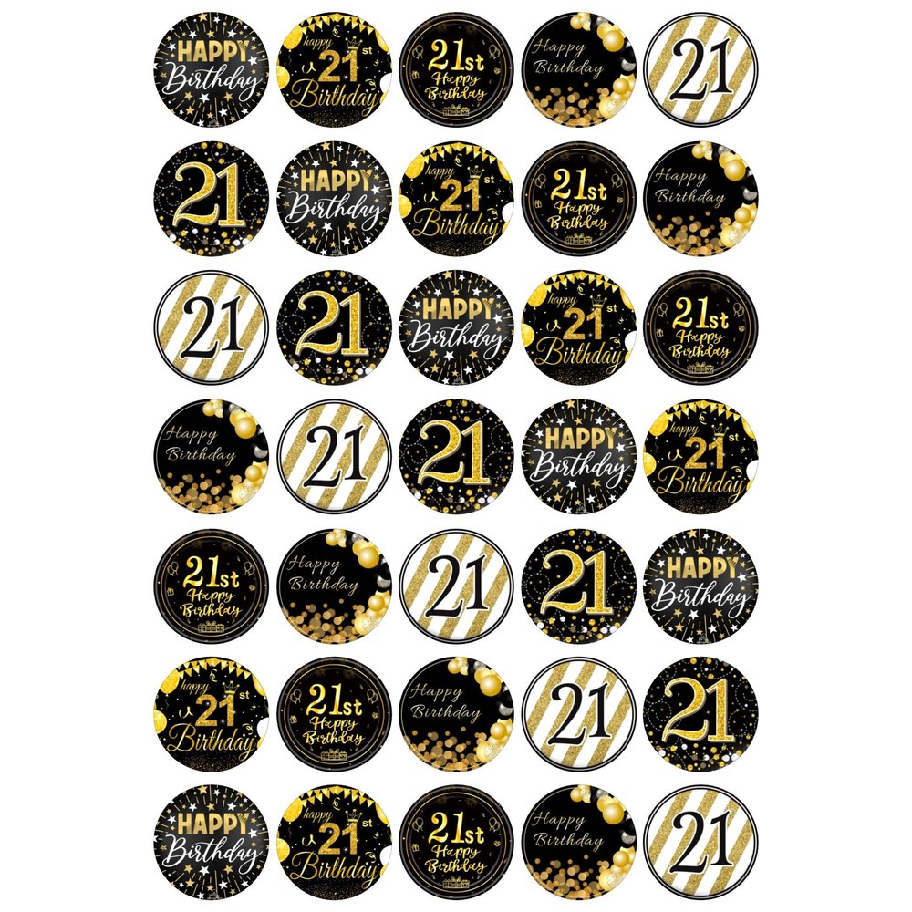21st Birthday BLACK & GOLD Party Pack - Edible Cupcake Toppers - Wafer or Icing - Adults Birthday Party Themed Celebration Cake Decorations for Cupcakes, Cookies, Brownies, Muffins & More!