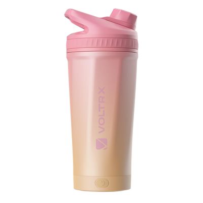 VOLTRX ChillMix Shaker Bottle Insulated Stainless Steel - USB C Rechargeable Electric Protein Shake Mixer, Shaker Cups for Protein Shakes and Meal Replacement, Sunset Rose, 16 oz