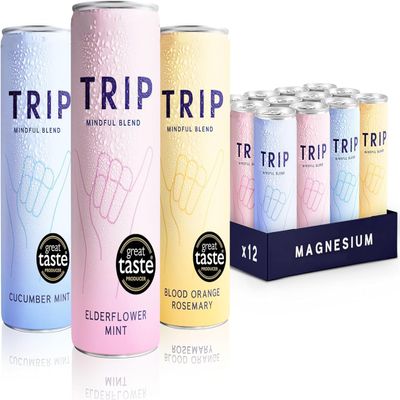 TRIP Mindful Blends - Mixed Pack Sparkling Soda with 1440MG Magnesium + Lions Mane + Chamomile + Lemon Balm. Low Calorie and Vegan (Pack of 12 x 250ml)