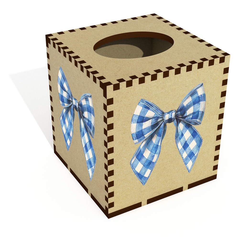 Azeeda Square 'Vintage Checkered Bow' Wooden Tissue Box Cover (TB00070318)
