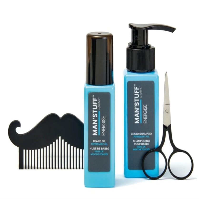 Man'Stuff Tidy Whiskers Beard Set For Men with Beard Comb, Beard Wash and Beard Oil
