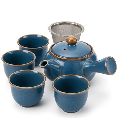 goodwei Japanese Kyusu Tea Set - Side Handle Jug with Stainless Steel Strainer & 4 Tea Cups (200ml) - Authentic Green Tea Gift Set (Umi)