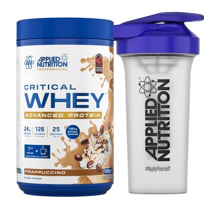 Applied Nutrition Critical Whey Protein Powder 825g + Plastic Shaker - High Protein Powder, Muscle Building Supplement with BCAAs & Glutamine (825g - 25 Servings) (Frappuccino)