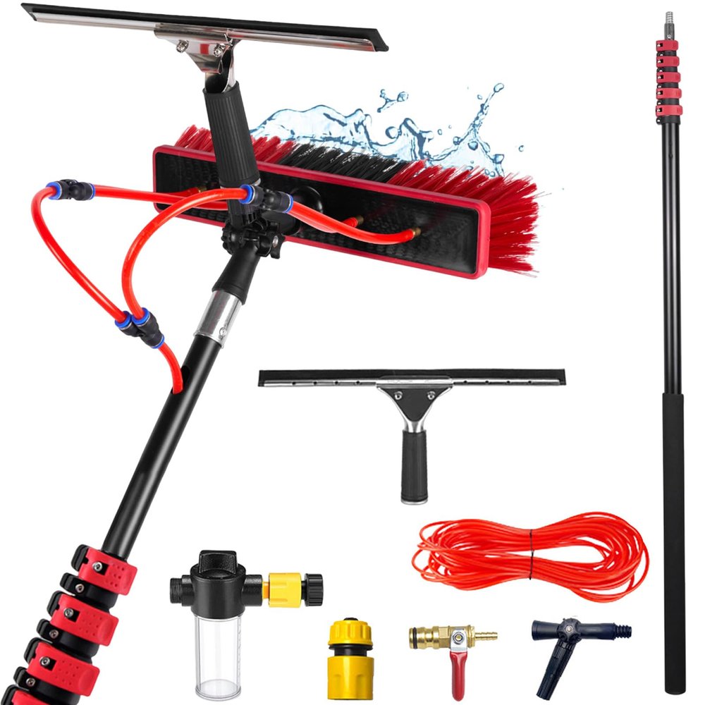 Telescopic Roof Cleaning Brush7.2m Pole with Water Connector Window Squeegee & Soap Dispenser for Solar Panels Roofs & Verandas55cm Wide Brush for Easy Cleaning