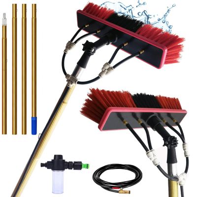 15m Telescopic Brush Aluminum Cleaning Pole with Adjustable Angle Soap Dispenser & Universal Hose Connector Ideal for Solar Panels Roofs & Cars 35cm Brush Head