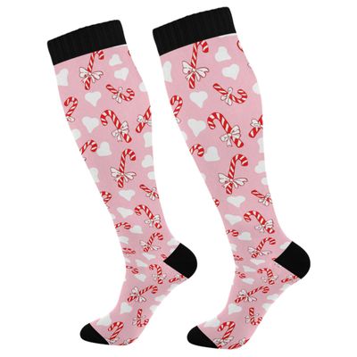 Candy Cane Knee High Socks Sports Socks Unisex Sock For Swollen Feet Tired Varicose Veins Post-Surgery 1 Pair 50Cm