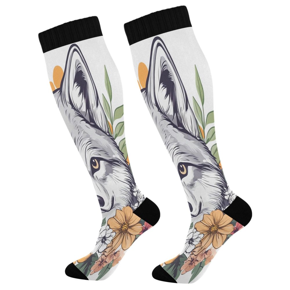 Wolf Art Compression Socks Sports Socks Unisex Stockings For Aching Legs Gym Nursing Varicose Veins 1 Pair 50Cm