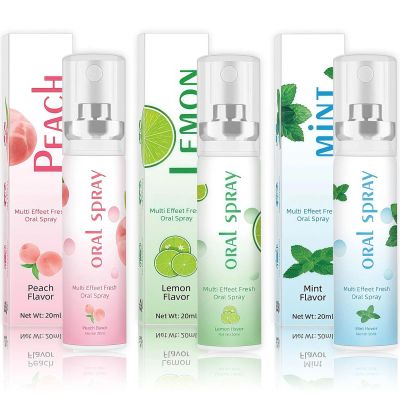 Fruit Breath Liquid, 3PCS Dry Mouth Liquid & Breath Freshener, Refreshing Mint, Peach & Lemon Flavors, Moisturizing Oral Care Solution for Dry Mouth, 20ML