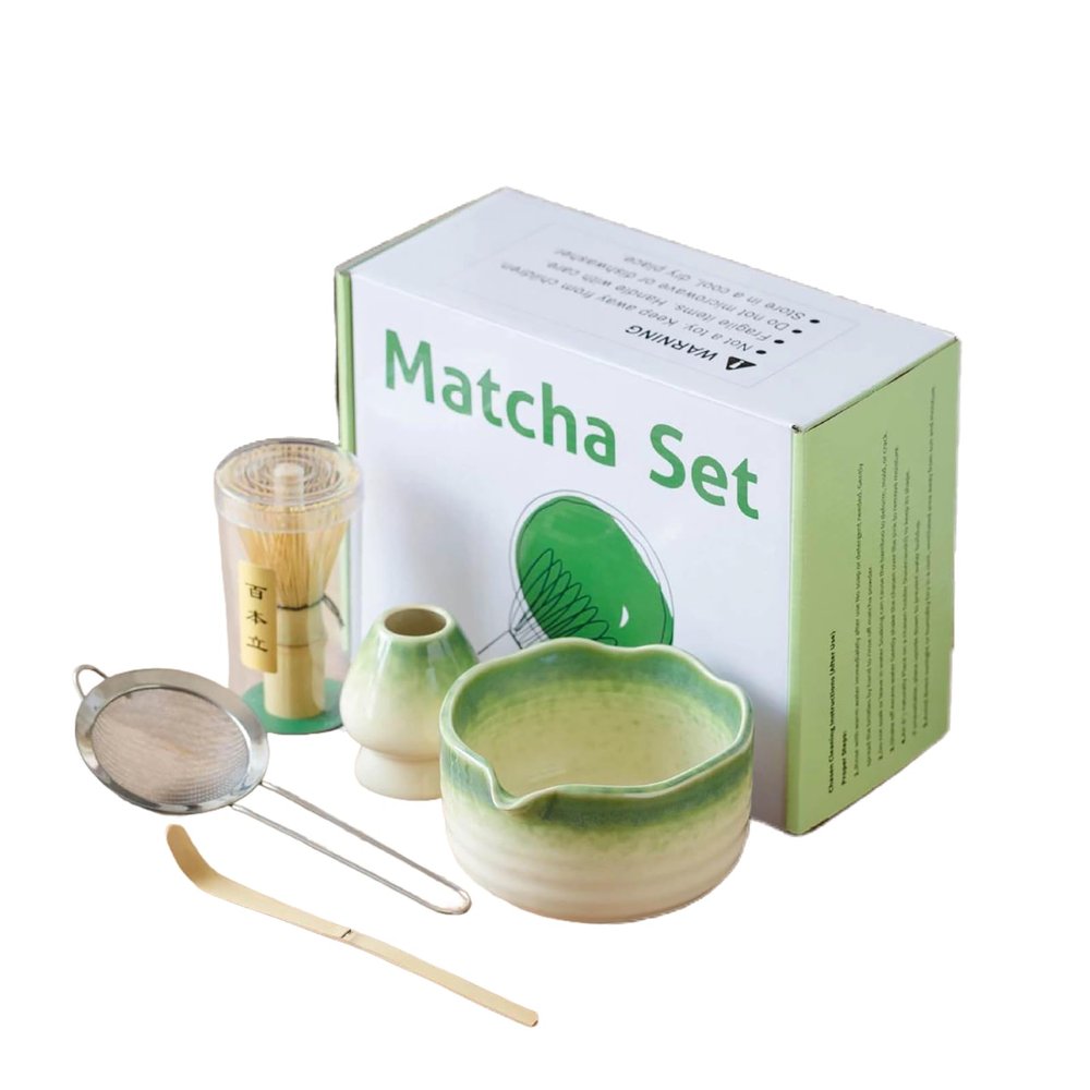 5pcs Matcha Tea Kits, Matcha Set with Whisk, Whisk Holder, Ceramic Matcha Bowl, Scoop for Making Usucha Koicha and Matcha Latte,Sapphire
