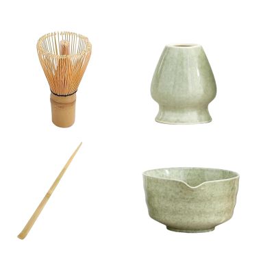 4pcs Matcha Tea Kits, Matcha Set with Whisk, Whisk Holder, Ceramic Matcha Bowl, Scoop Great Gift for Matcha Lovers