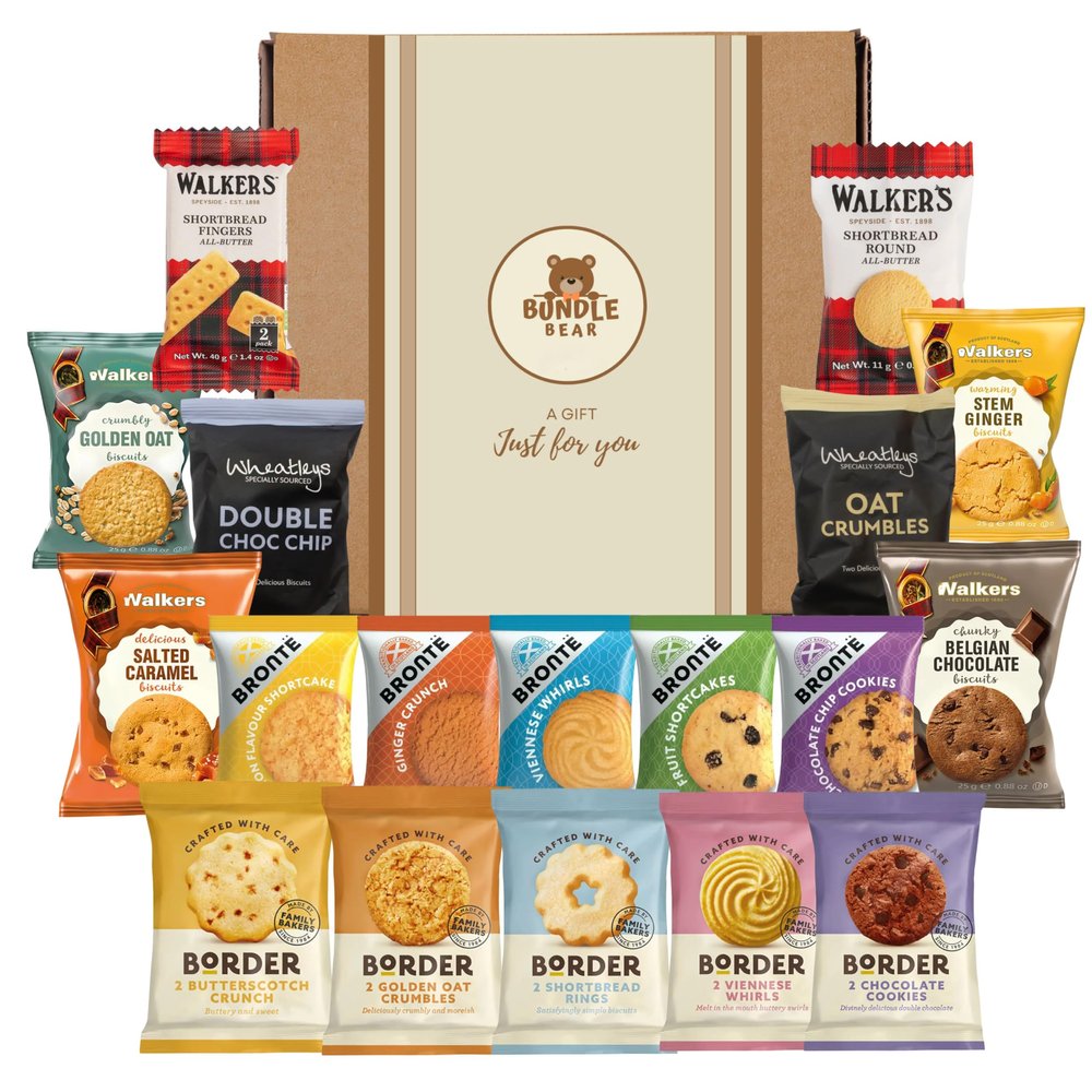 Biscuit Gift Set Hamper Bundle Bear Biscuit Hamper including 18 Snack Twin Packs Border Biscuits, Shortbread & Individually Wrapped Cookies/Birthday Hampers & Mothers Day Gift (Gift)