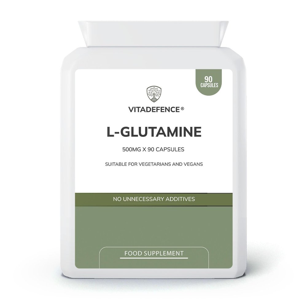 Vitadefence L-Glutamine 500mg Food Supplement, 90 Capsules, Vegetarian and Vegan Friendly