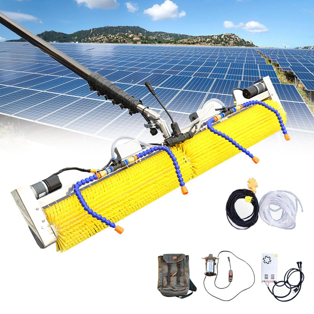 Solar Panel Cleaning Roller Brush, Adjustable Window Cleaning Tool with Pole, Outdoor Washing Equipment for Easy Maintenance