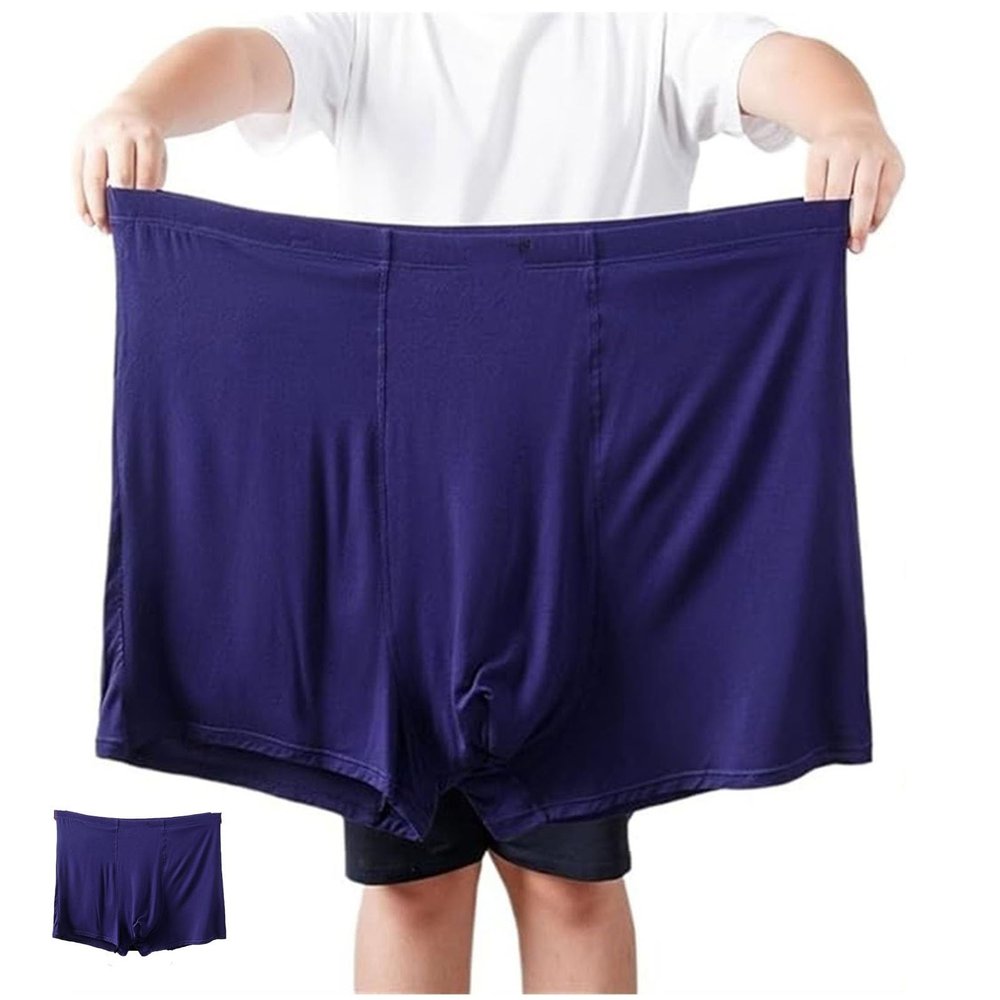 2XL-13XL Plus Size Comfort Men's Boxer Briefs Underwear 2-Pack Boys Middle-aged Elderly Seniors Loose Underpants Panties(Dark Blue,7XL)