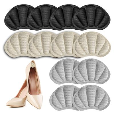12Pcs Heel Cushion Pads Improve The Comfort Mesh Self Adhesive Heel Grips to Prevent Shoes Too Big Prevent Friction Back of Heel Cushion Inserts for Women and Men Black White Grey