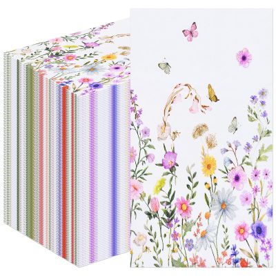 100 Pack Wildflower Butterfly Paper Napkins 13 x 16 Inches Unfolded, 3-Ply Disposable Napkins with Colorful Floral Meadow Design for Weddings, Birthdays, Garden Parties Table Decorations