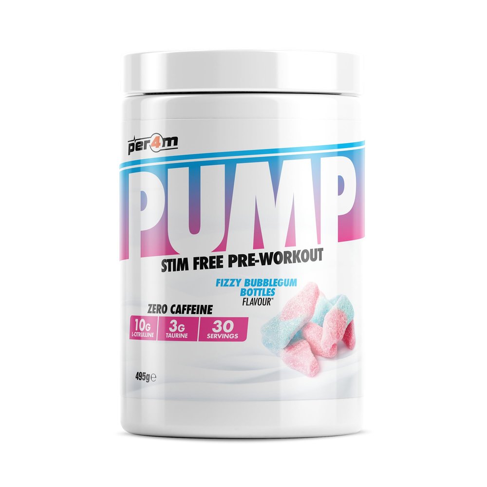 Per4m Pump Stim Free Pre Workout & Glycersize Powder | 10g L-Citrulline, 3g Taurine & 3000mg Glycersize for Pump, Hydration & Muscle Fullness | 30 Servings, 495g + 90g (585g, Fizzy Bubblegum Bottles)