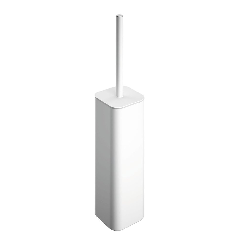 COSMIC NEA Bathroom Brush with Modern and Contemporary Design Made of Stainless Steel and Plastic. Floor Toilet Brush Holder in Matte White Color