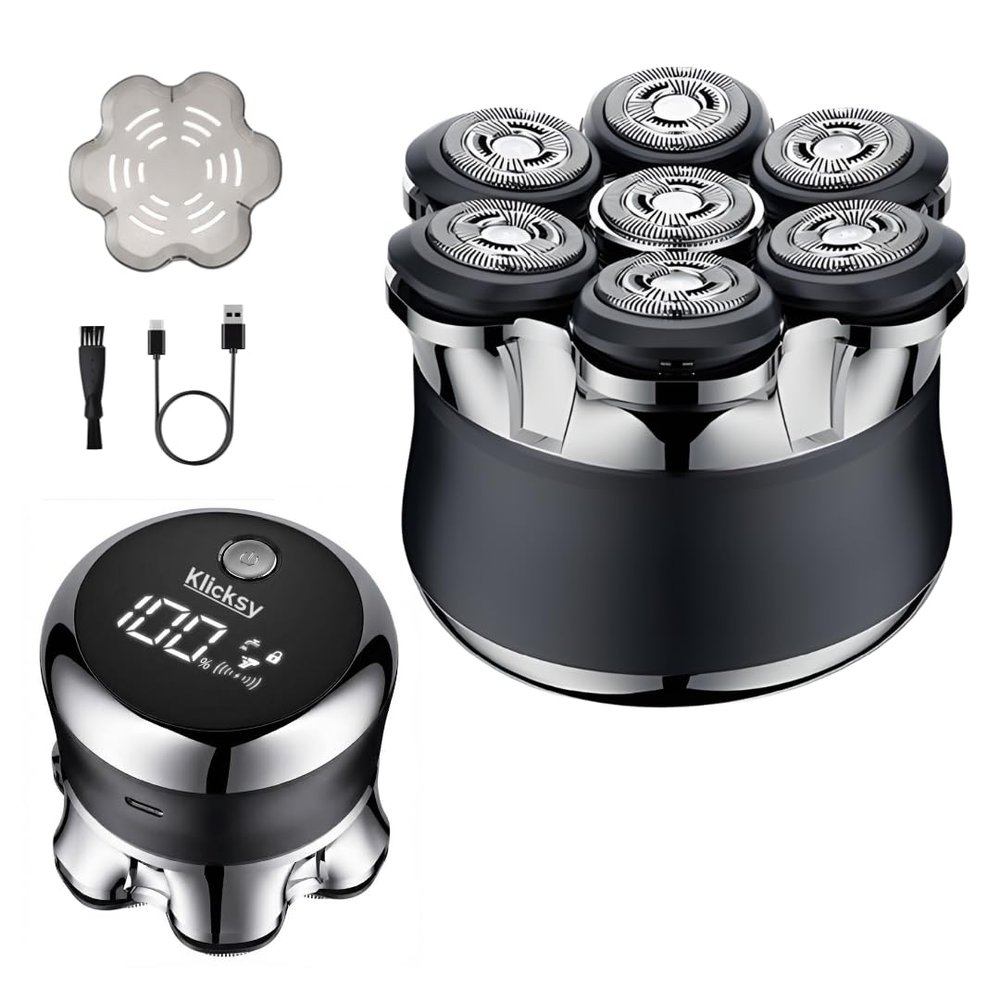 Electric Head Shaver for Bald Men 7D Floating Head Rotary Shaver for Head & Face, Wet & Dry, USB Rechargeable Waterproof Razor, Gift for Dad/Husband/Brother