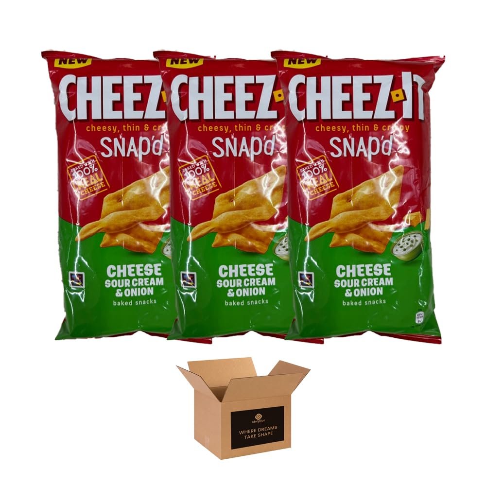 Cheez-It Snapd Thin & Crispy Baked Cheese Snacks Made with Real Cheese Flavored Cheesy Crisps in Variety of Flavors | Kids and Adults Lunch box Snacks (Cheese Sour Cream & Onion - 150g x 3Pack)