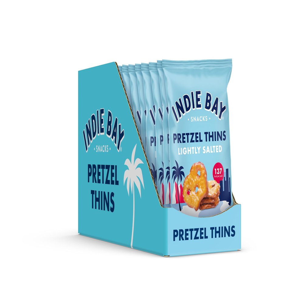 Indie Bay Pretzel Thins Impulse Packs, 12 x 35g Healthy Baked Pretzel Crisps, Low-Calorie Crunchy Snack Packs