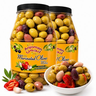ANJOMAN 2 x Marinated Olive Milos Green & Kalamata Pitted 3.3L Jars | Authentic Mediterranean Marinated Olives