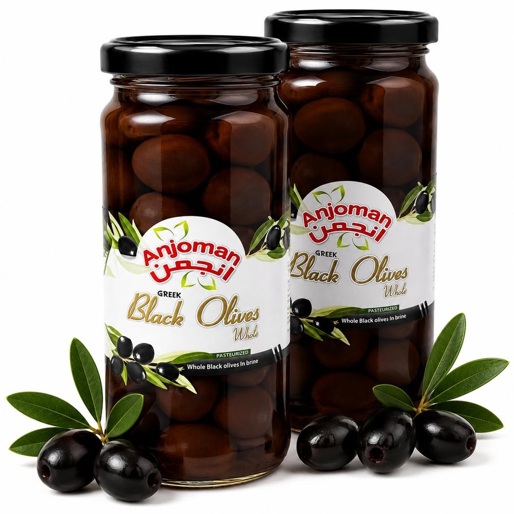 ANJOMAN 2 x Olive VOLOS Black Whole Jumbo 358ml Jars | Authentic Greek Olives in Brine