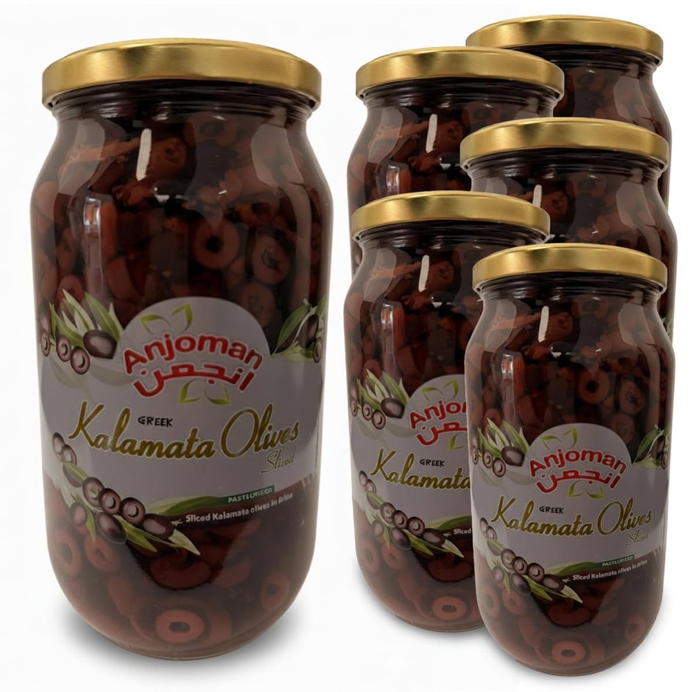 ANJOMAN 6 x Olive Kalamata Sliced 1L Jars | Catering Pack | Authentic Greek Sliced Olives