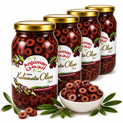 ANJOMAN 4 x Olive Kalamata Sliced 1L Jars | Bulk Pack | Premium Greek Sliced Olives in Brine