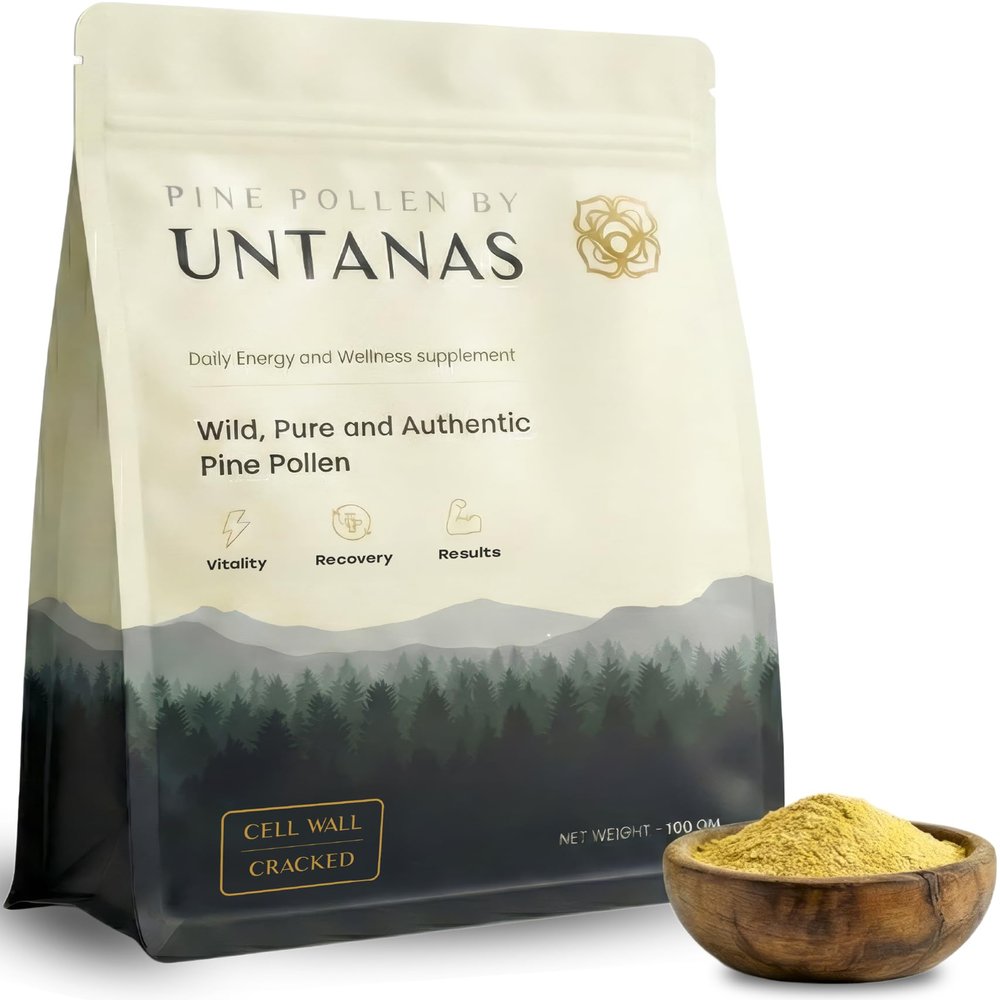 UNTANAS Pine Pollen (100g) - Wild Harvested Natural Pine Pollen - Energy and Vitality Tonic - Muscle Growth - Pineal Gland Supplement